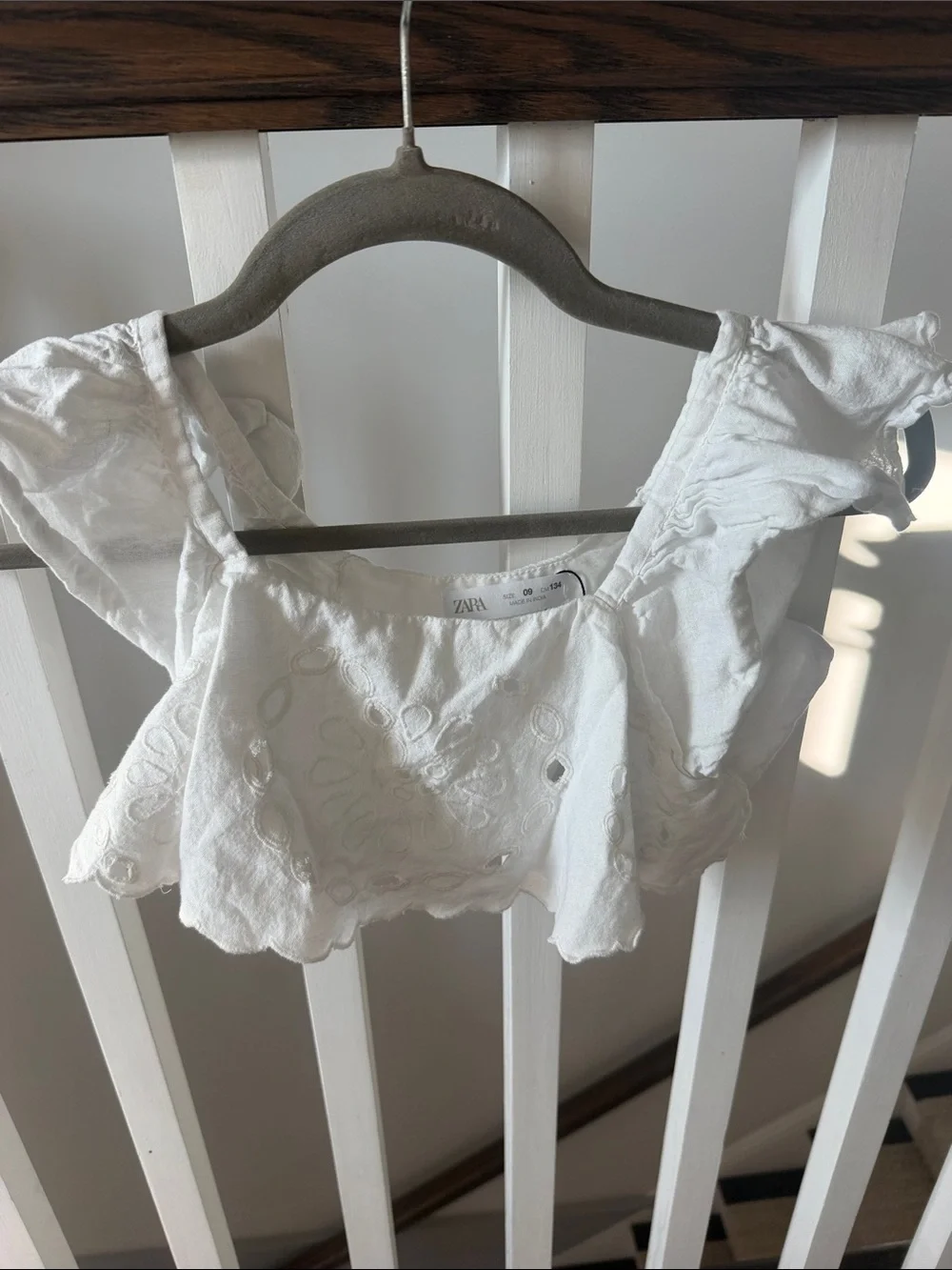 Zara White Eyelet Ruffle Crop Top for Girls